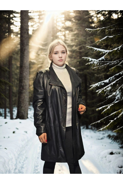 Silerra Women's Long Sleeve Genuine Leather Jacket - Black