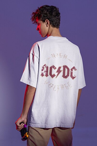 SEVBANO Μπλουζάκι υψηλής τάσης AC DC με στάμπα στην πλάτη, Unisex Oversize, γ...