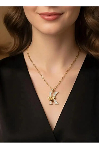 Dorvina 316L Tarnish Free Steel Colorful Zircon Stone Letter K Pendant Gold Color Women Antiallergic Necklace