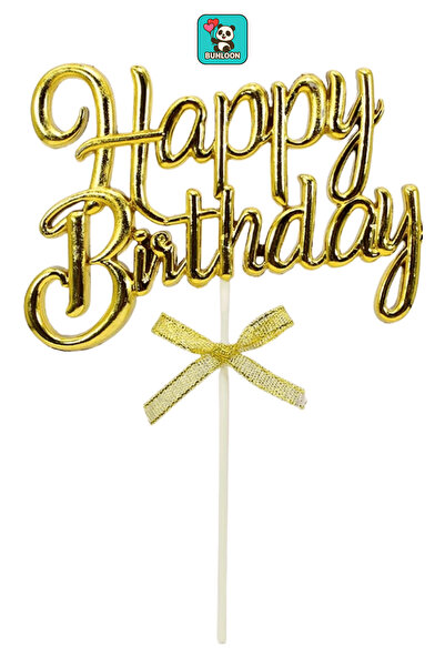 Bunloon Happy Birthday Gold Stick Cake Topper