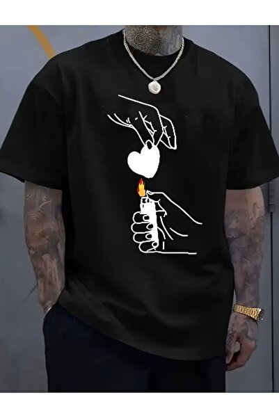 LELVANİ Μπλουζάκι με σχέδιο σε ζωηρό στυλ, πορτοκαλί, αφηρημένη καρδιά και σχ...