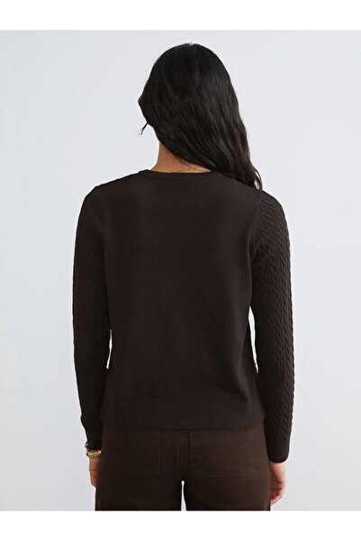 LC Waikiki Brown Crew Neck Self Patterned Women's Knitwear Cardigan