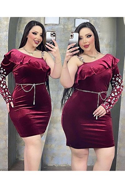 RAHAF TİCARET Rochie din catifea cu un singur umăr
