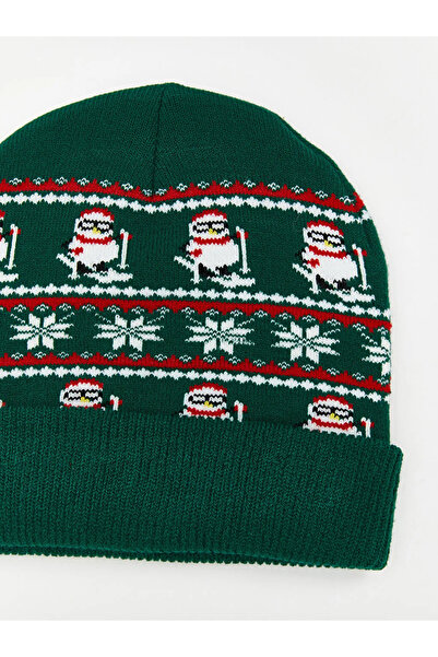 LC Waikiki Green Christmas Themed Men's Knitwear Beanie