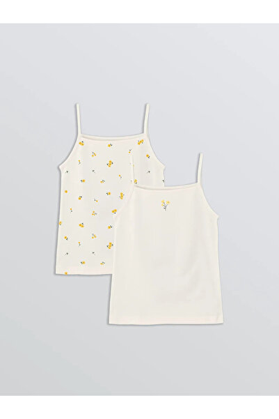 LC Waikiki Ecru Square Neck Floral Girl's Tank Top 2-Piece Set