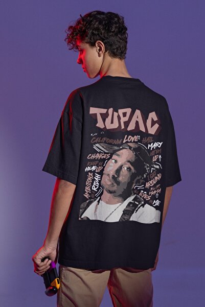 SEVBANO تي شيرت توباك رابير راك مطبوع للجنسين قصة فضفاضة للمغنيين