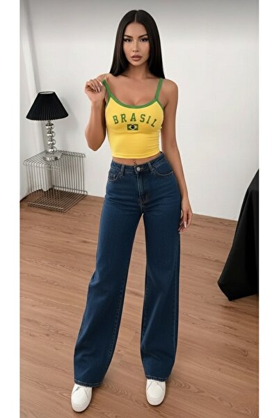 NWC Lissa 90's material elastic Casual Blue Blugi de damă Super talie înaltă ...