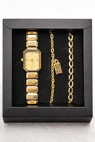 SEES AKSESUAR Gold Kadın Metal Kol Saati - Gold Kaplama Bileklik Hediyeli