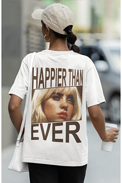 SEVBANO Tricou unisex supradimensionat cu imprimeu pe spate Billie Eilish "Ha...