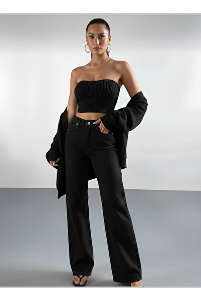 NWC Alice 90`S Stretch Fabric Casual Women's Black Super High Waist Loose Leg...