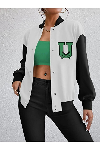 IVORA WEAR Women's Embroidered Two Thread College Jacket - White