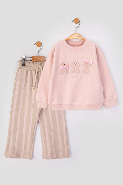 baby flamindo طقم رياضي موسمي للفتيات مطرز ومطبوع بخطوط من خيطين