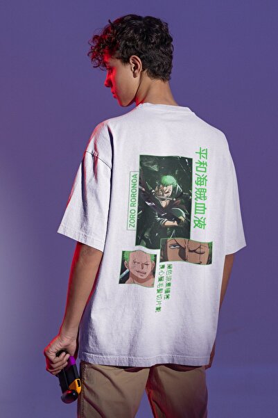 SEVBANO تي شيرت رورونوا زورو ون بيس مطبوع للجنسين قصة فضفاضة تي شيرت أنيمي