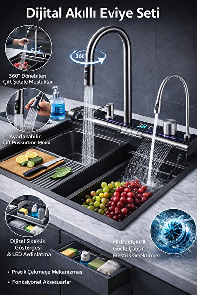 lowell home Digital Smart Faucet Set – Led Temperature Display, Dual Waterfal...
