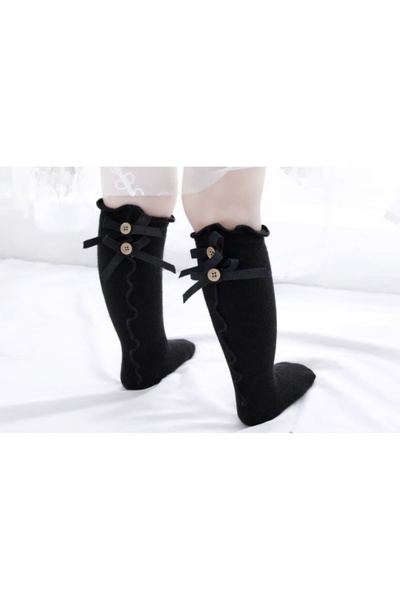 Pure Boutique Sosete negre trei sferturi cu nasturei si fundite