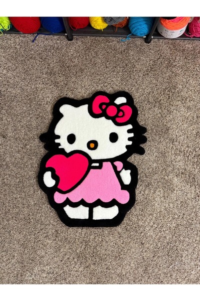 Pufio Kalpli Hello Kitty El Yapımı Halı