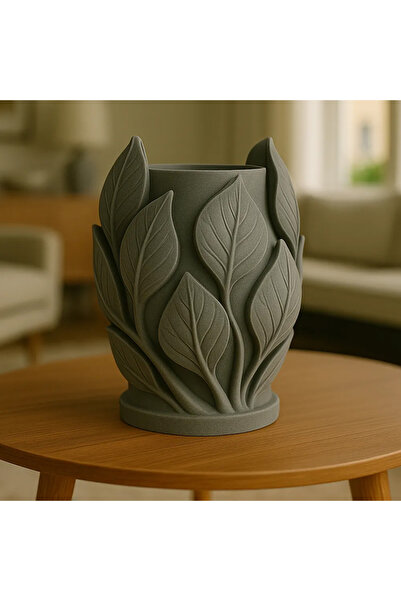 rengine Yaprak Dokulu Siyah Modern Dekoratif Vazo
