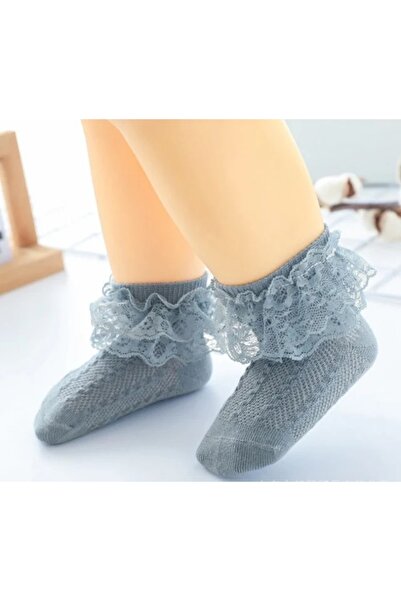 Pure Boutique Gray socks with fabric and lace pattern