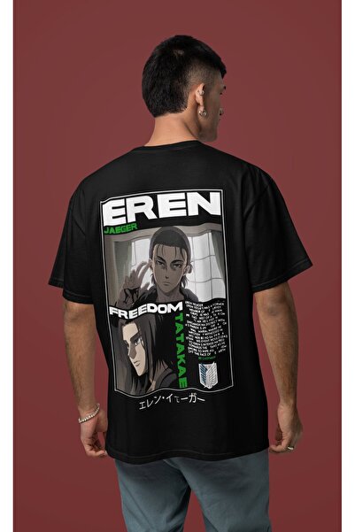 SEVBANO Tricou anime oversize unisex cu imprimeu pe spate Attack On Titan Ere...