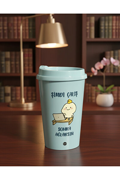 ValoriaHome Motivasyon Yazılı Kapaklı Kupa Bardak – “Şimdi Çalış Sonra Ağlarsın”