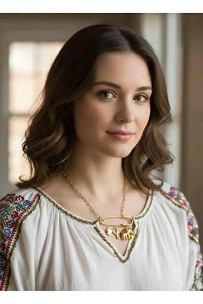 Dorvina 316L Kararmaz Çelik Fil Charmlı Gold Renk Kadın Antialerjik Charm Kolye