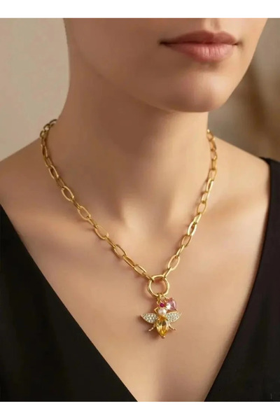 Dorvina 316L Tarnish Free Steel Colorful Zircon Stone Heart and Ladybug Charm Gold Color Women Antiallergic Necklace