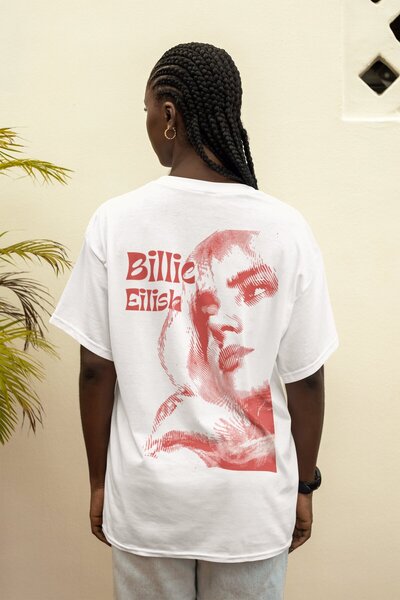 SEVBANO تي شيرت بيلي إيليش راك مطبوع للجنسين قصة فضفاضة للمغنيين