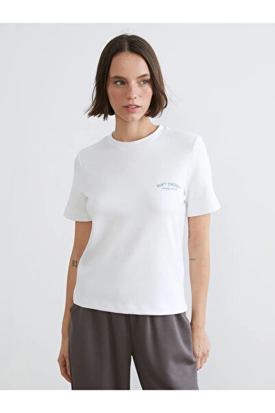 LC Waikiki Γυναικείο αθλητικό μπλουζάκι από μείγμα μοντάλ με λευκό κέντημα