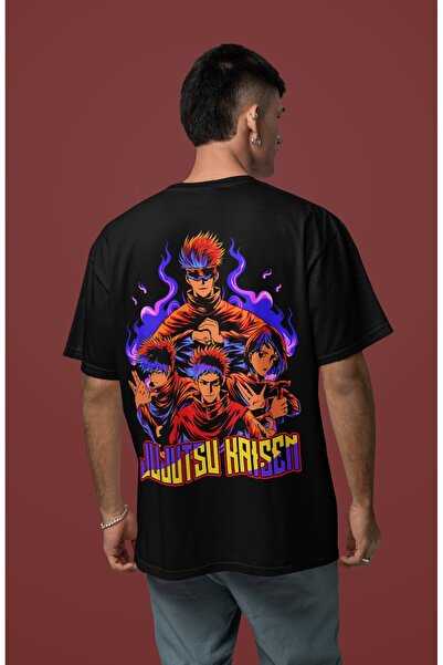 SEVBANO Tricou unisex supradimensionat cu imprimeu pe spate Jujutsu Kaisen Go...