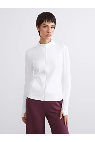 LC Waikiki White Mock Neck Finger Zippered Women's Sweatshirt