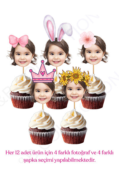 P&B COLLECTION WORKSHOP Fotoğraflı Kürdan Süsler 12 Adet Cupcake Pasta Süsü K...