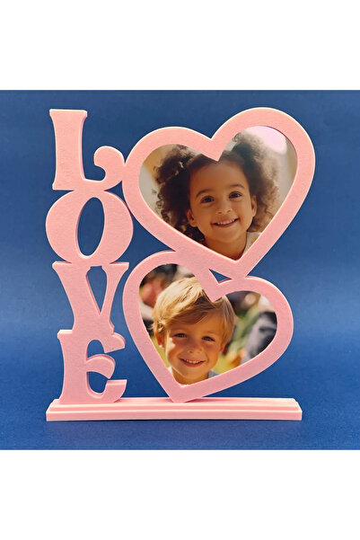 rengine LOVE Yazılı Çift Kalpli Fotoğraf Çerçevesi