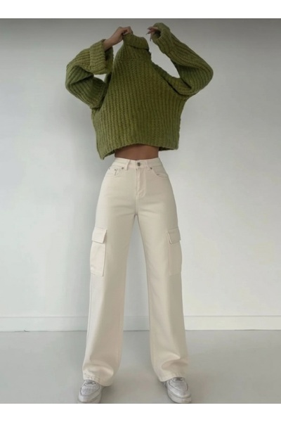 NWC Cery 90`S Stretch Fabric Casual Cargo No Back Pocket Beige Super High Wai...