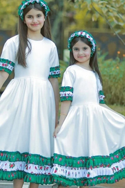 Abaya-AB فستان اليوم الوطني للاطفال بطبقات الشالكي الاخضر