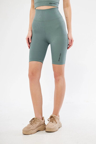 IVORA WEAR High Waist Ribbed Biker Printed Shorts - Ice Blue