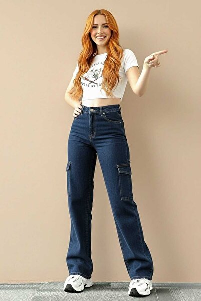 NWC Cery 90`S Stretch Fabric Shabby Cargo No Back Pocket Blue Super High Wais...