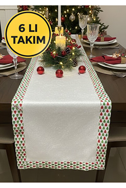 Durushe 6 lı Takım El Yapımı Ramazan Masa Runner + 4'lü Amerikan Servis Seti ...