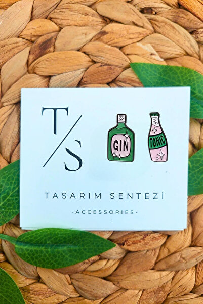 Tasarım Sentezi 2'li Rozet Metal Broş Cin Tonik İçecek Şişesi Kokteyl Bar Bar...