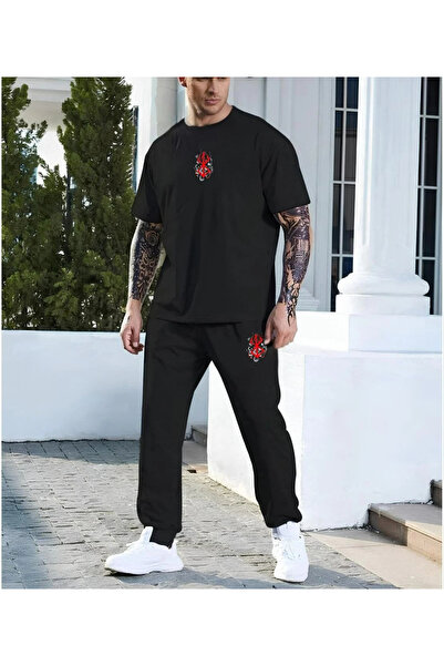 IVORA WEAR    Unisex Printed Pocket Tracksuit Set - Black