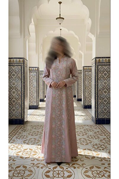 ISHRAQAT AL-AMAL Elegant, fully embroidered cotton jalabiya with long, embroidered sleeves, perfect for special occasions.