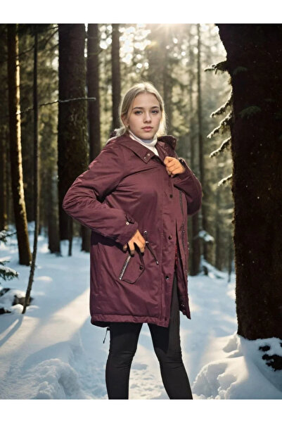 hibiscus Women's Long Sleeve Genuine Leather Jacket - Claret Red