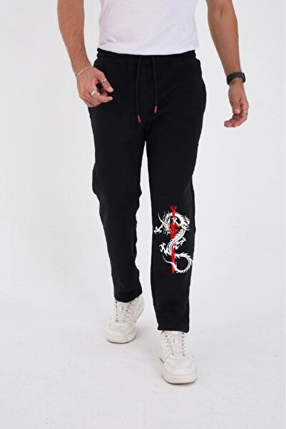 IVORA WEAR    Winter Three Thread Printed Sweatpants - Black