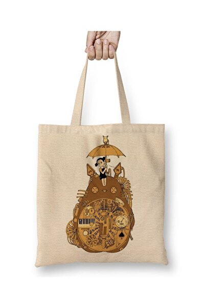 Toyaso Totoro Hayao Miyazaki White Cloth Bag Long Handle Shopping Bag Beach Bag