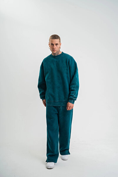 IVORA WEAR Unisex Long Sleeve Crew Neck Washable Tracksuit Set - Dark Sea Green