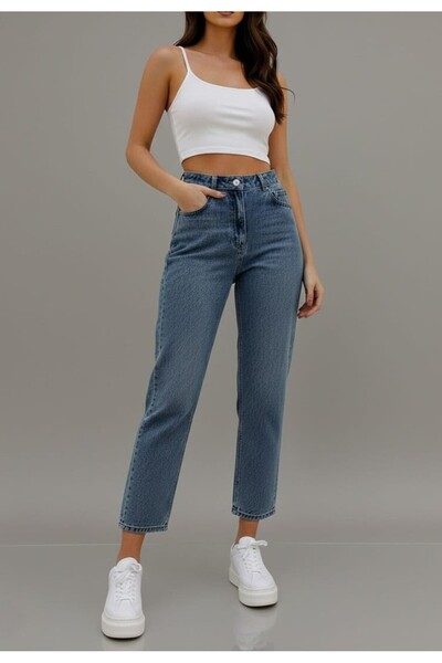 NWC Pantaloni de blugi Lindy Mid Snow Blue Mom Jean