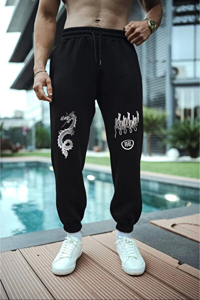 IVORA WEAR Three Thread Printed Sweatpants - Black