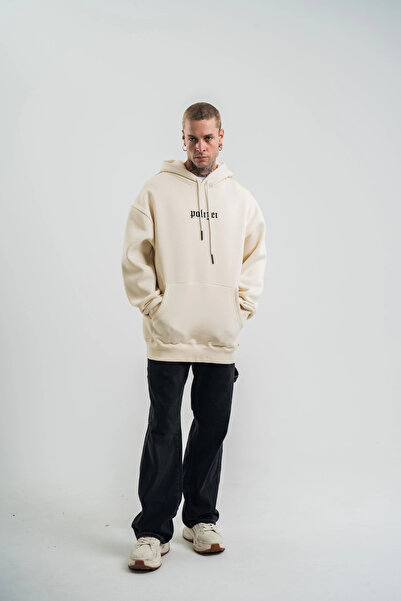 Vanceti سويت شيرت بغطاء للرأس مزدوج كبير الحجم برقعة رقمية - كريمي