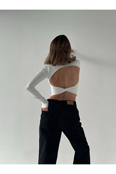 hibiscus Low Back Long Sleeve Crop - White