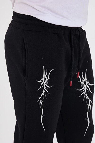 IVORA WEAR    Winter Three Thread Printed Sweatpants - Black