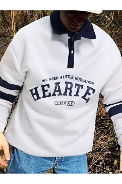 MODA    سويت شيرت بياقة ثلاثية الخيوط للجنسين - أبيض